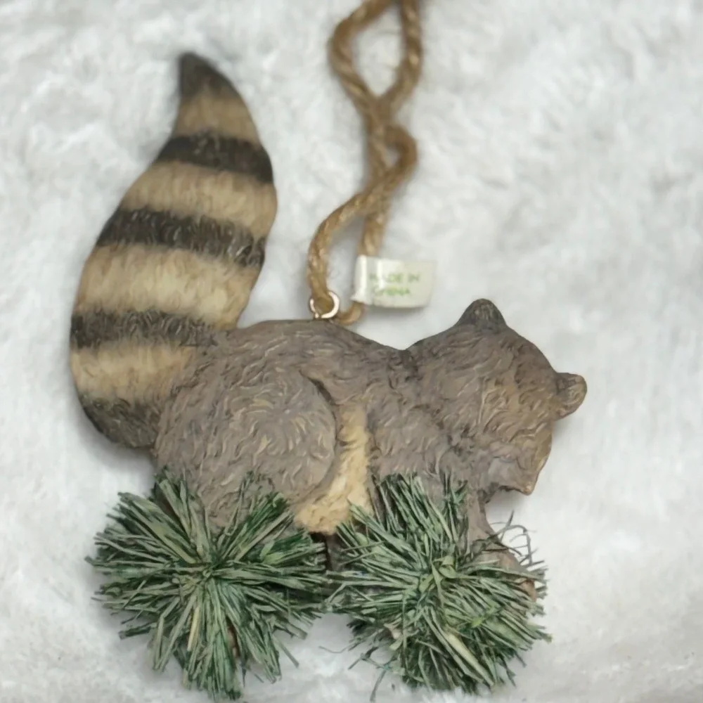Raccoon Christmas Ornament Woodland Animal Resin Grey Brown